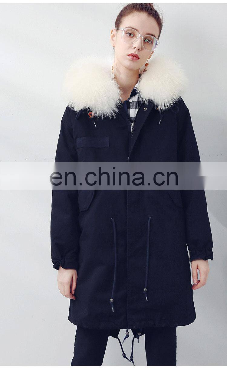 New Winter Design Genuine Raccoon Fur Collar Coat Women and Real Fox Fur Parka