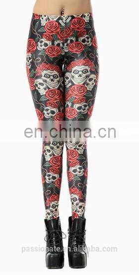 2015 Wholesale Rose Skull Printed Womens Sexy Leggings