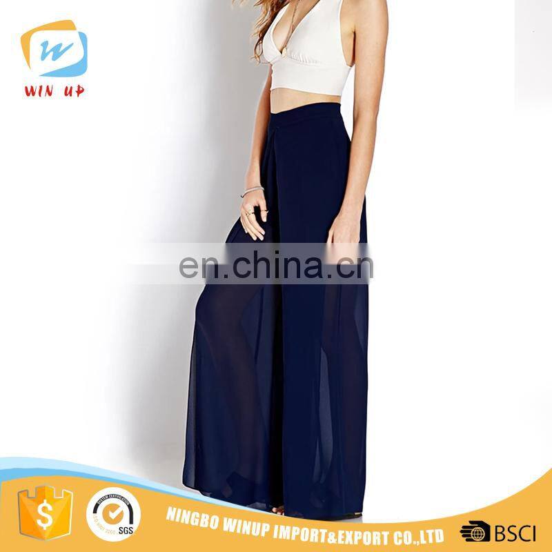 Ladies Casual Pleated be seen layered Wide Leg Loose Cheap Chiffon Palazzo Pants