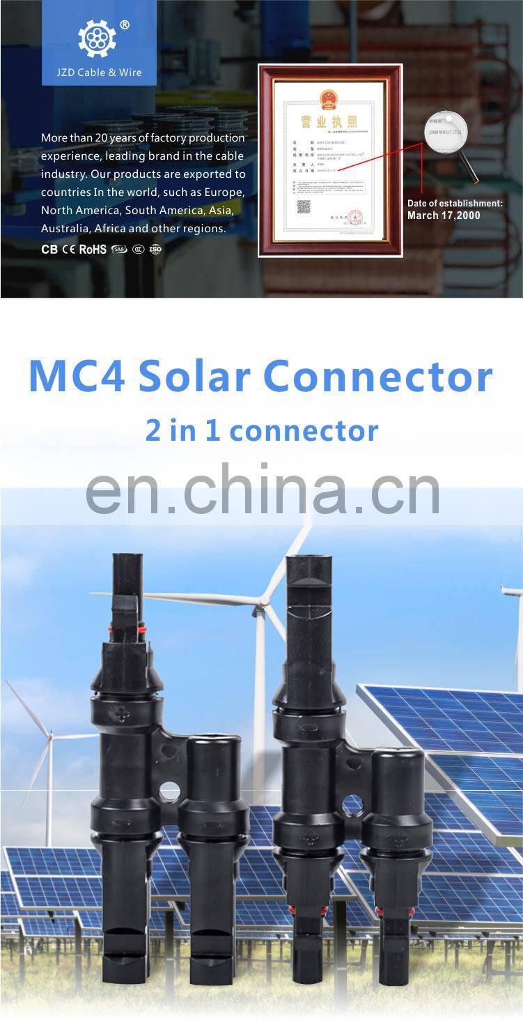 1500V TUV Waterproof Ip68 2 Pin PV DC Connector 2 to 1 Solare Panel System