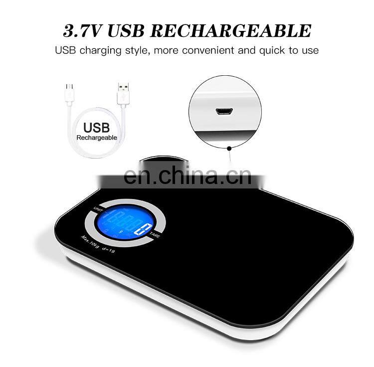 Hot Selling USB Rechargeable Glass Printing Logo Design Digital Household LCD 5kg Kitchen Scale