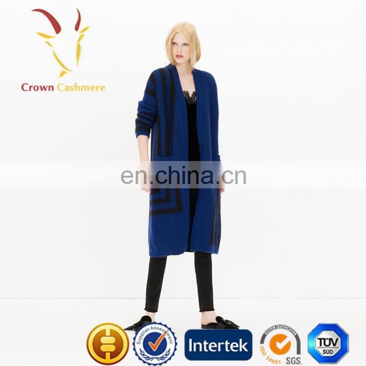 Navy Blue Cashmere Long Women Cardigan Sweater Dress With Pockets