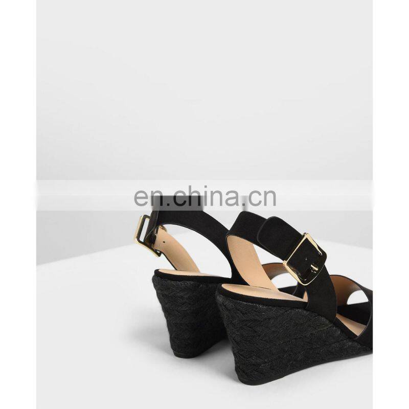 Women beautiful handmade open toe chunky heels wedge footwear with chunky metal buckle closure sandals shoes (sandalias mujer)