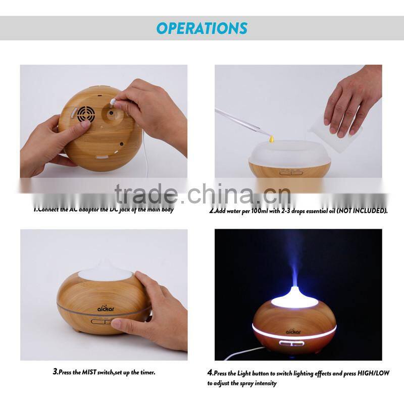 2016 New Design Light Wood Grain Cool Mist Aromatherapy Diffuser Ultrasonic Humidifier