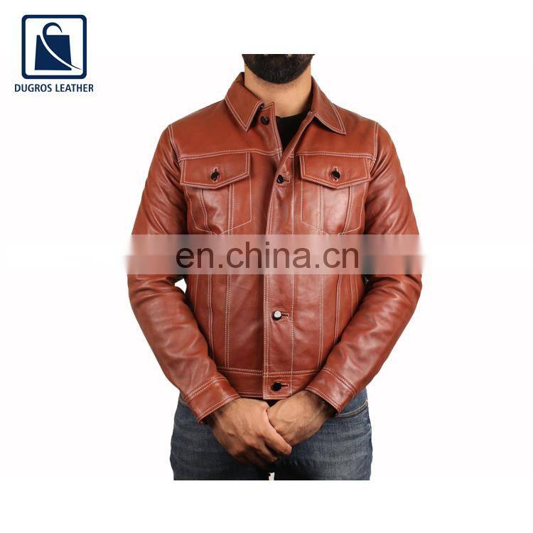 Eye Catching Design Hot Selling Snap Button Closure Type Genuine Leather Jacket for Men