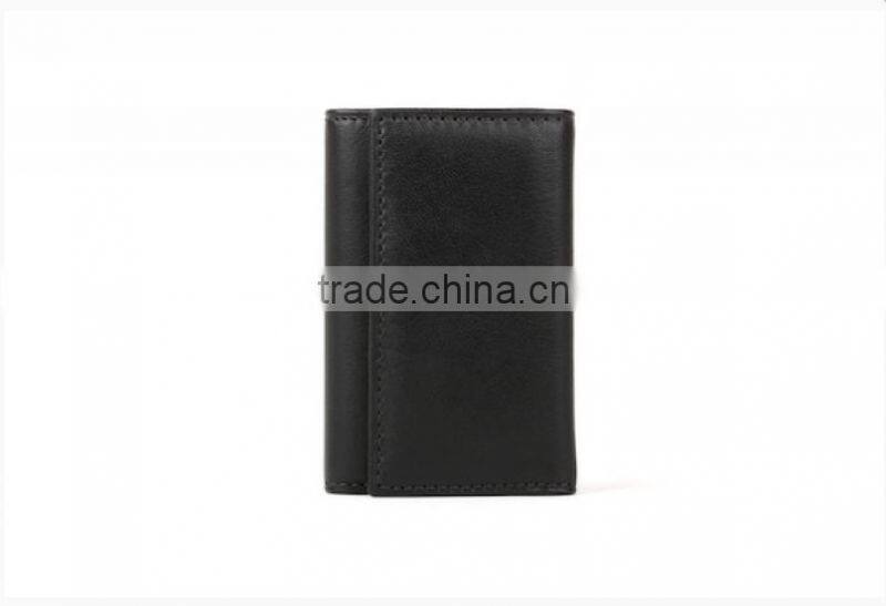 Slim and simple wholesale super-soft genuine leather tri-fold key case with key rings
