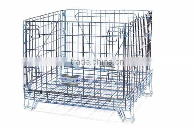Industrial stackable foldable storage warehouse metal cage