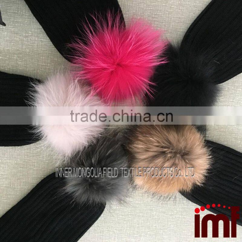 Winter Women Fur Ball Knitted Crochet Baggy Hat