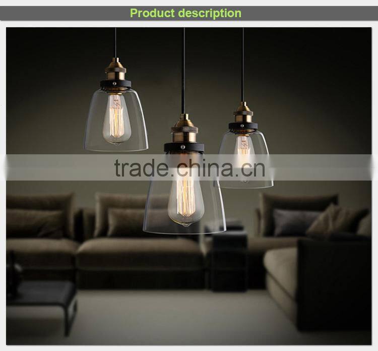 vintage industrial lamp ROHS CE wooden glass pendant lights