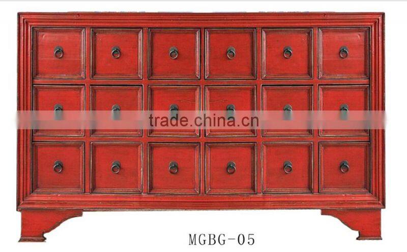 Wooden design home use Chinese red 15 drawers storage cabient