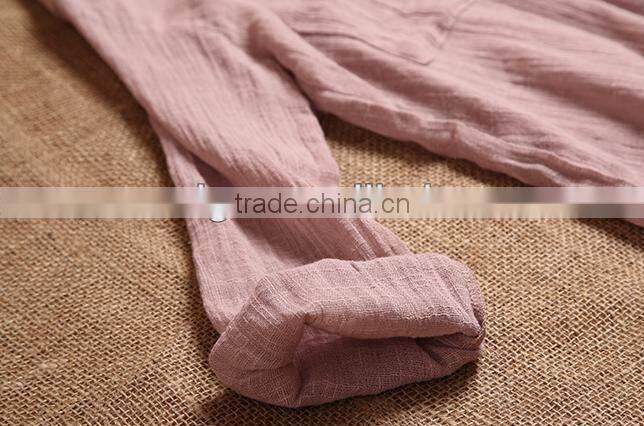 ladies' cotton linen shirt solid color bamboo fabric blouse long sleeve top