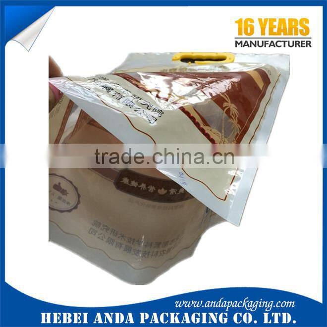 5kg 10kg rice bag with handle/ packing plastic handle bag for rice / nylon packaging bags for rice