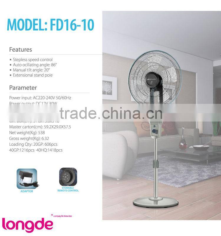 FD16-10 CE UL RoHS 2015 new Brushless DC motor stand fan with remote control