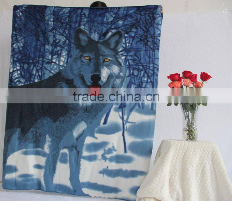 "Wolf" Animal Design Polar Fleece Blanket 100 polyester blanket baby kids children pet travel throw best price factory China