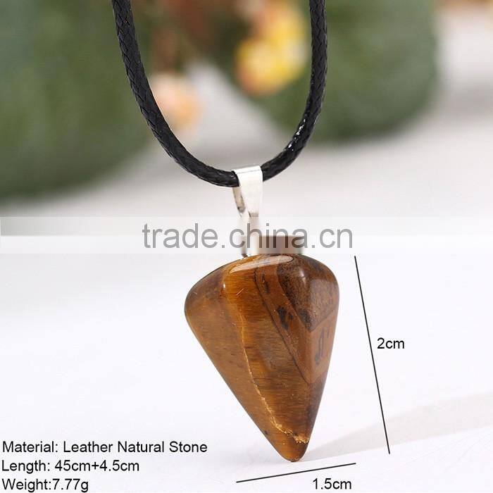 Fashion leather jewelry cone pendant wholesale natural stone necklace