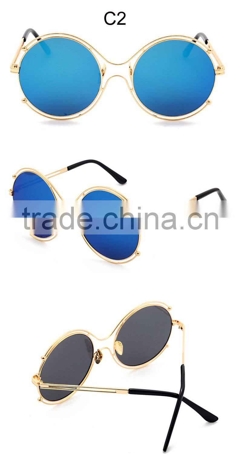 2016 Designer sunglasses Classic Metal Big Frame Round Shades Vintage Ladies Brand Sun glasses CC5011