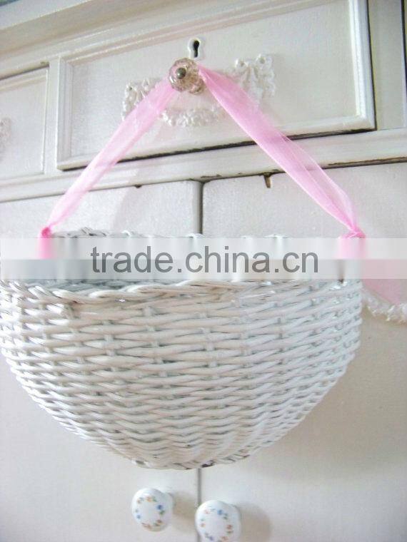 white wicker wall hanging storage basket for homeware