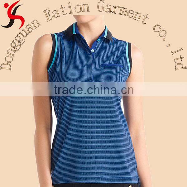 2014 high quality wholesale clothing sleeveless stripe women polo shirt