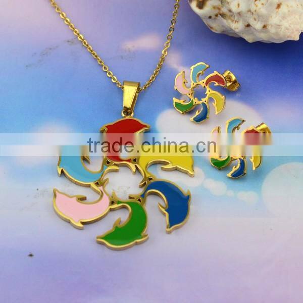 Women Jewelry Set In Latest Design With Different Colors Dolphins Stainless Steel Necklace And Jewelry Sets