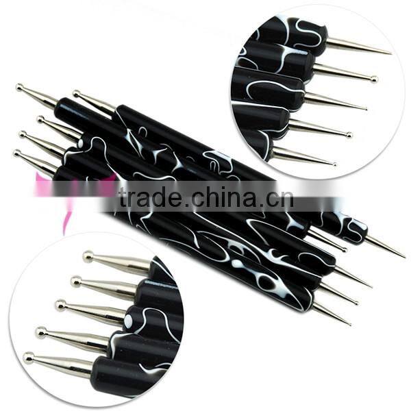 black acrylic material nail dotting pen set 5pcs packed by opp bag