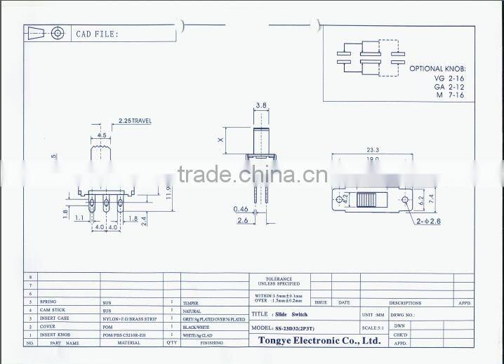 6pin electrical slide switch push button switch side