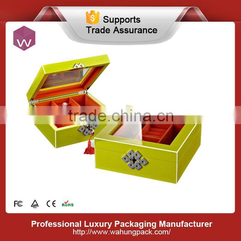 High Light Blue Lacquer Wooden Jewelry Box With Black Velvet