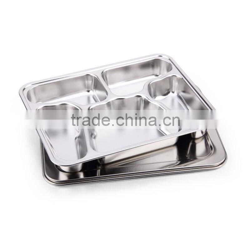 5 butterfly-shaped compartment of stainless steel serving fast food tray