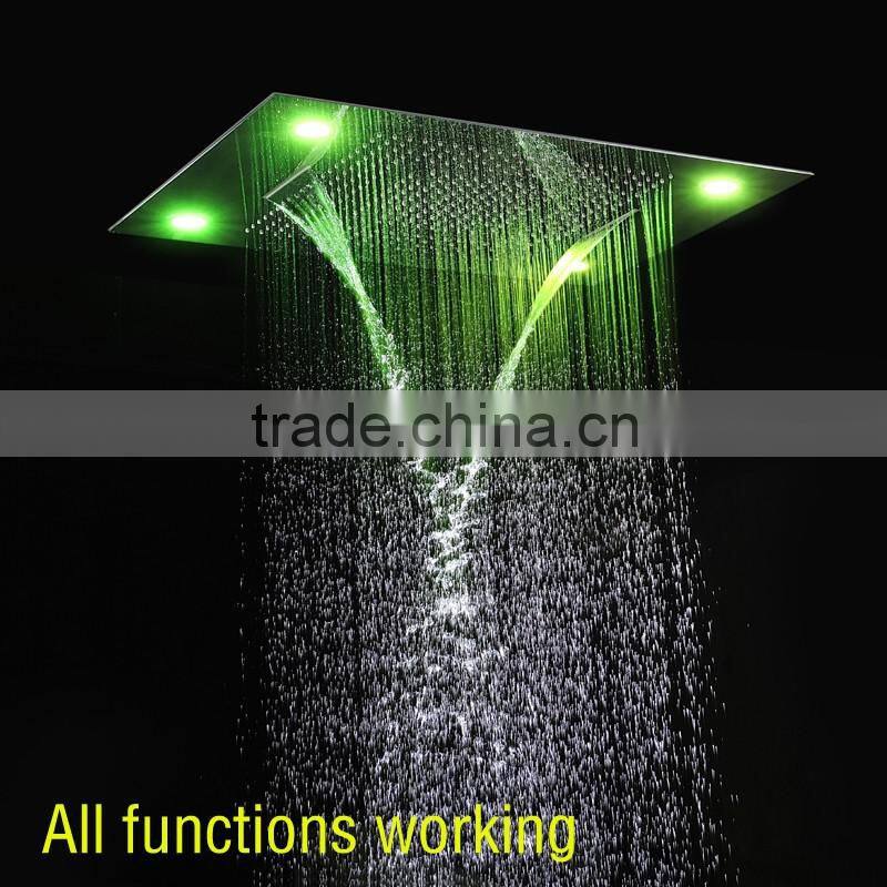 Wholesale modern LED ceiling shower set rainfall waterfall shower head hot cold high flow bath shower mixer bathroom accessories