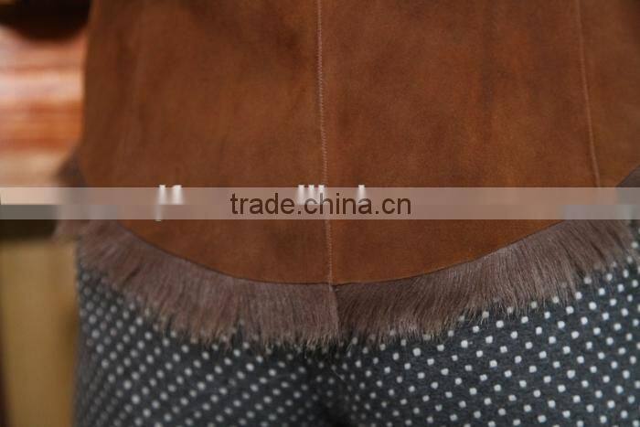 Fashion Design Double Face Shearing Lamb Fur Garment With Fox Fur Collar Detachable