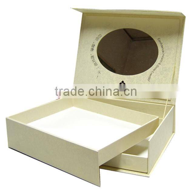 Custom White Hinged Cosmetic Packaging Paper Box with Drawer and Mirror