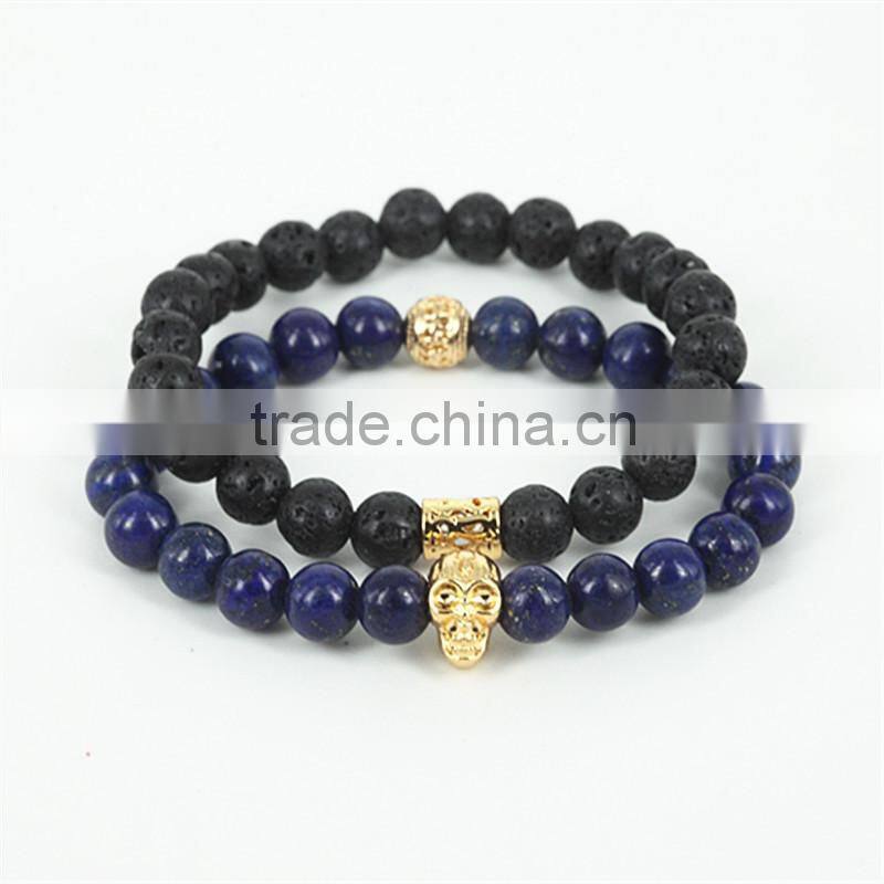 KJL-0100 New Design Black Natural Stone Lava Energy Beads Bracelet Black Agate Hamsa Bracelet For Uniex