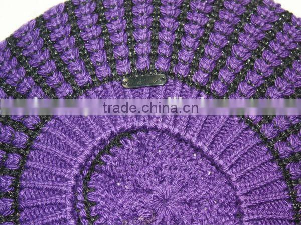 women lurex popcorn knitted beret hat