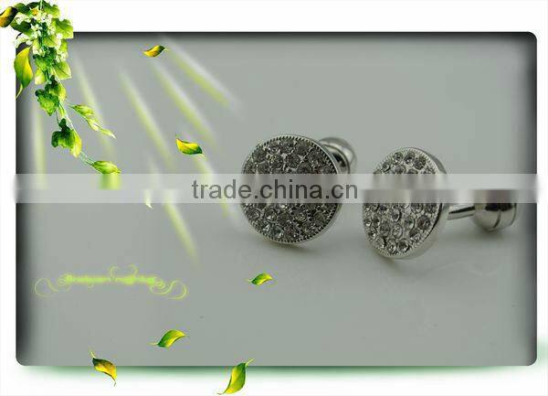 Shiny white crystal cufflinks silver round cufflinks with initial
