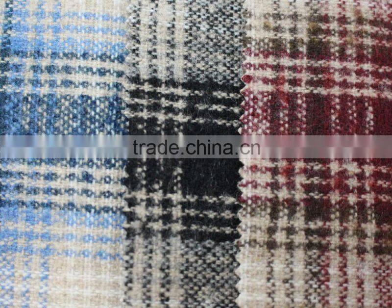 Fall winter thick scotch plaid brushed polyester acryilic blend wool fabric