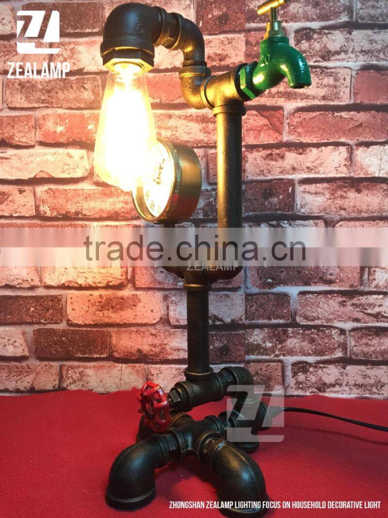 Industrial Style Pipe Lights Steampunk Pipe Table Lamp Edison Lamp With Tap And Clock 1105T-A01