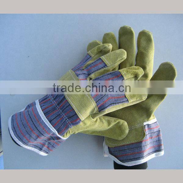 Pig split leather full palm rubberized cuff leather safety glove-3590