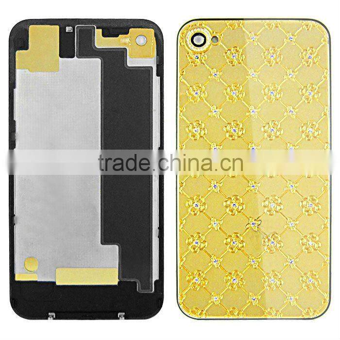 New Diamond Metal Chrome Battery Cover Plum Flower Desigin for iPhone 4S