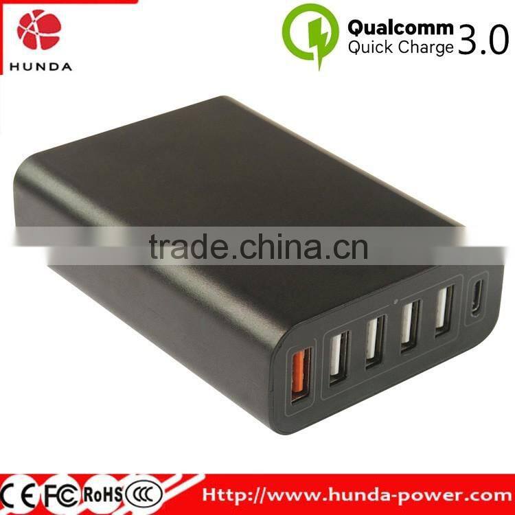 HUNDA Factory 60W 6Port USB Charger with Single Quick Charge 3.0 Port + Type C Port
