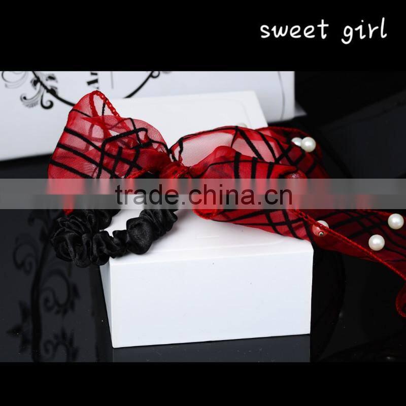 Fashion Girls Korean Classical Stripe Bow Elastic Hair Band/Hair Ties/Hair Rope-f62