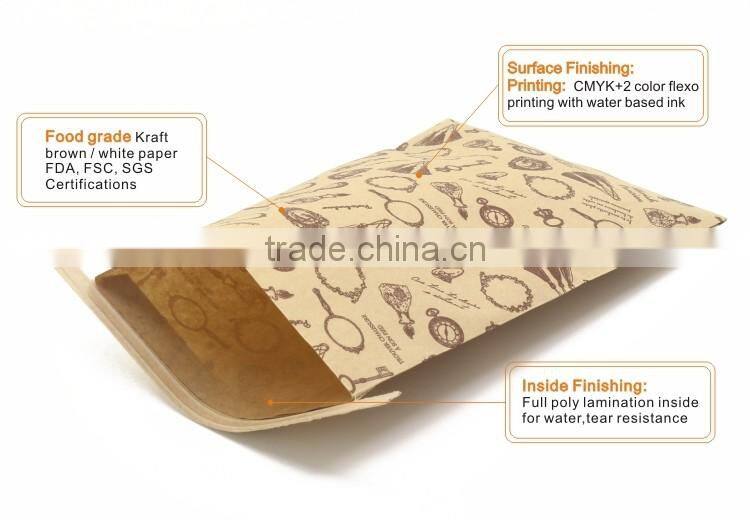 Factory price food grade tin tie paper bag kraft for the Danish bread packaging