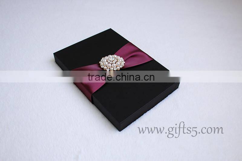 Graceful black silk wedding packaging box for invitation cards