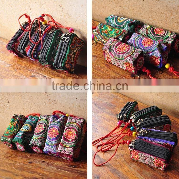 Good feedback wallet with 3 zipper wholesale embroidery clutch bags wallet with tassel