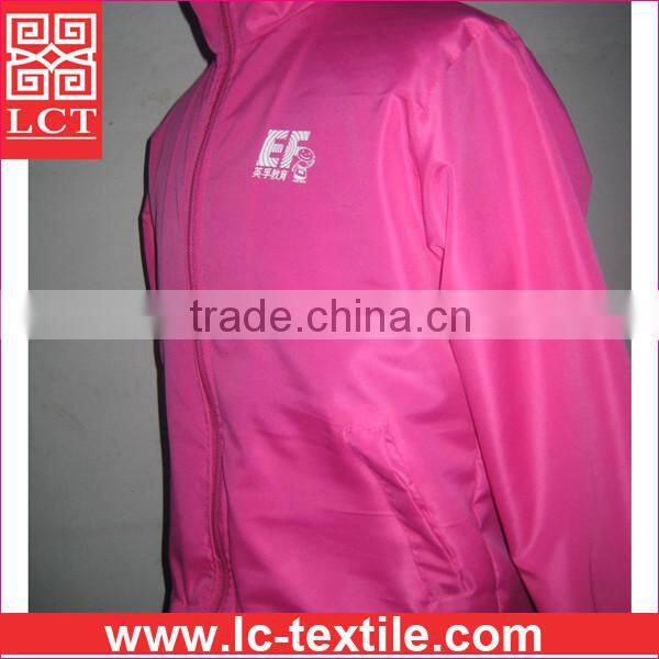 China OEM factory wholesale custom print promotion slim fit ladies pink 201D nylon work jacket with Elastic waistband(LCTU0062)