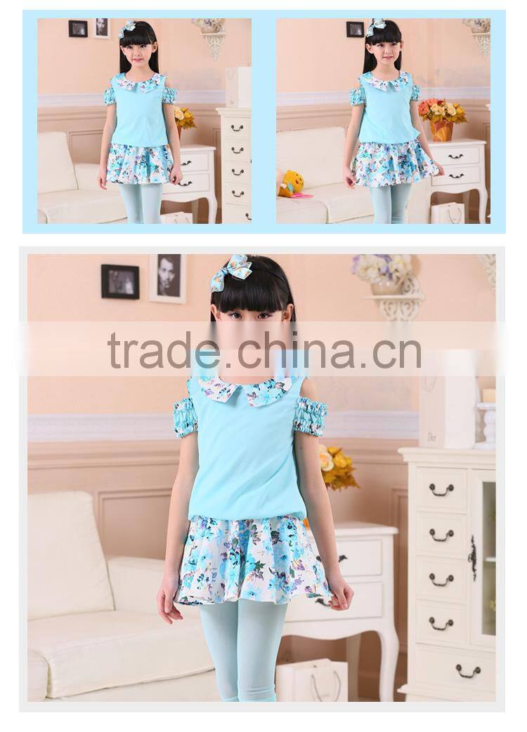Girls new sets cotton flowers printed dress sets short sleeve sets