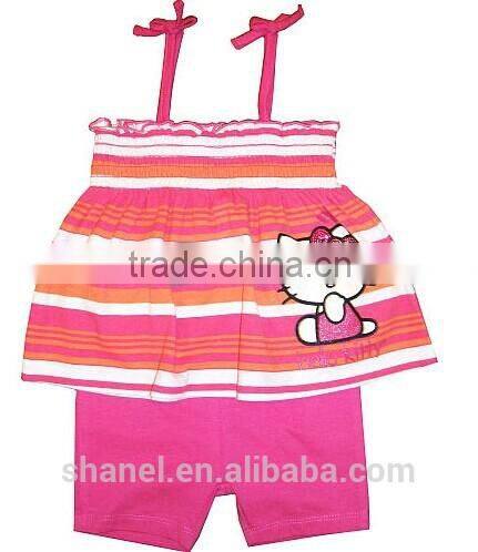 Kitty printing Stripe Tank Top with pants clothes set for girls