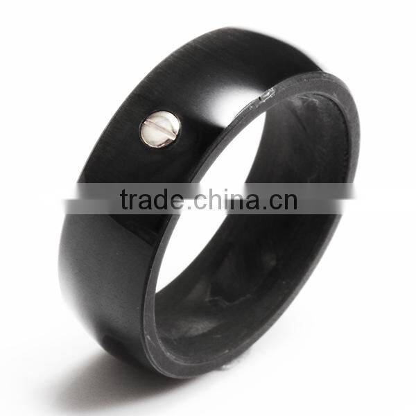 2 Stripe Black Carbon Fiber Inlay Ring with 1 Clear CZ (8mm) R2607P