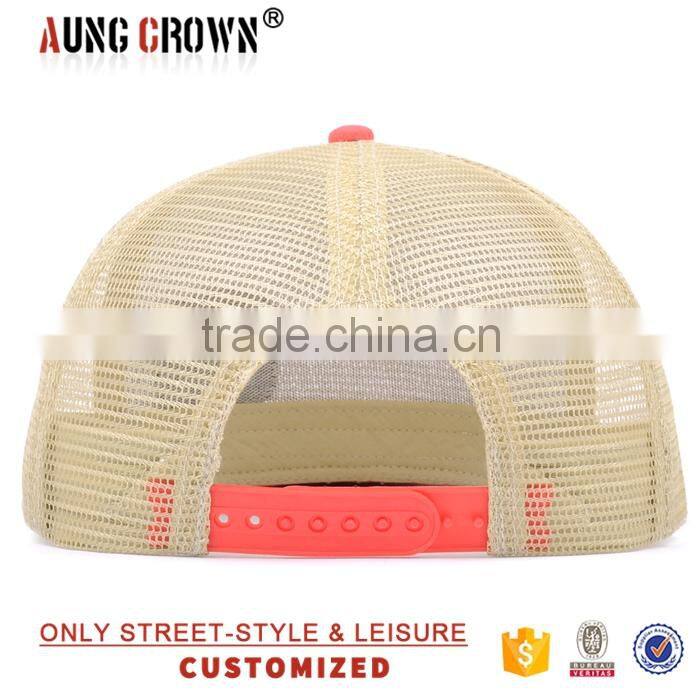 Flat brim red custom 5 panel foam mesh trucker cap