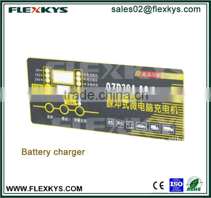 Matte or glossy finish battery charger waterproof membrane switch label