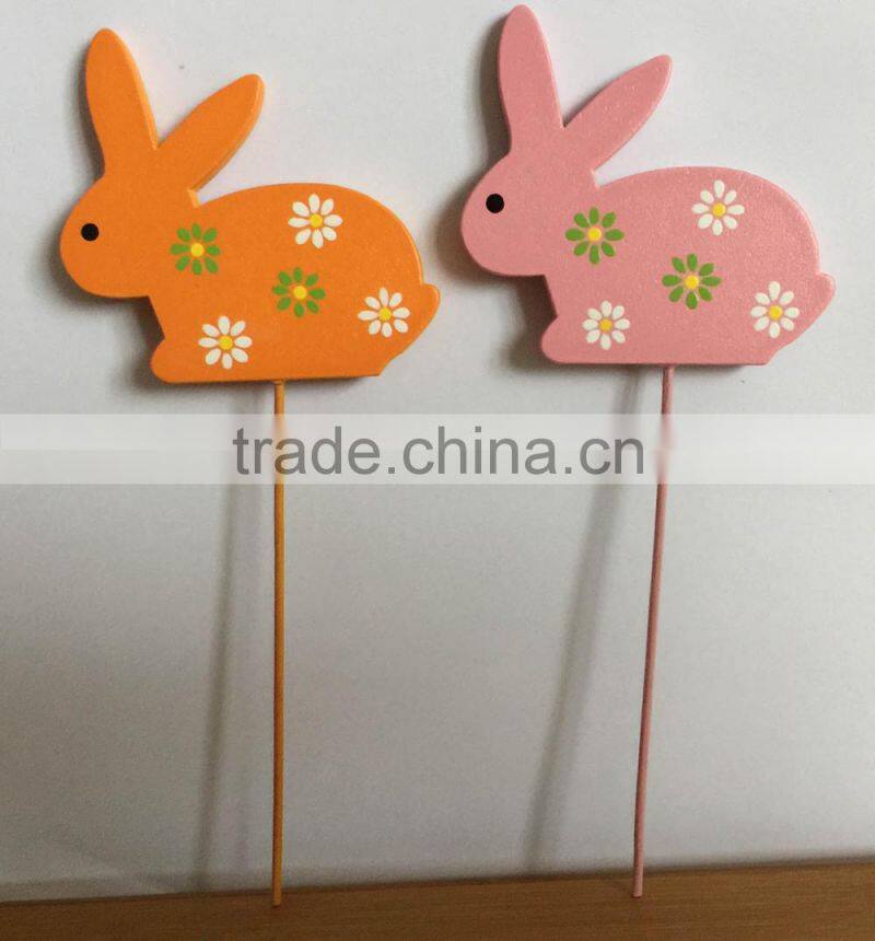 promotion design good quality popular easter decoration wooden rabbit picks stick decoration