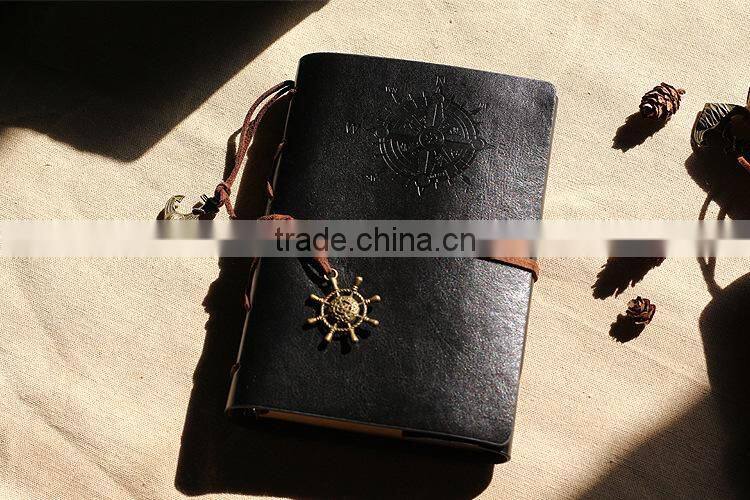 Classic Vintage 80 page kraft paper Blank spiral Loose Leaf Notebook PU Cover
